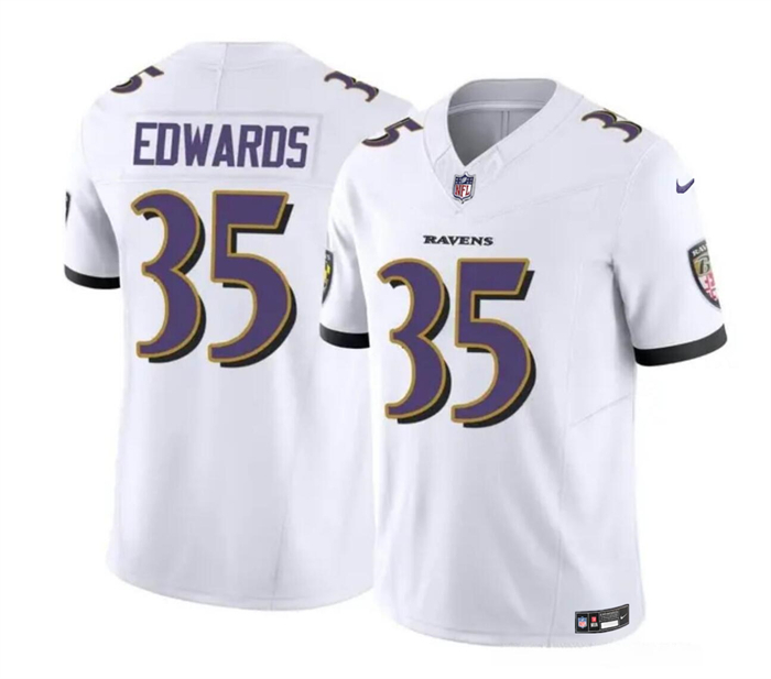 Men's Baltimore Ravens #35 Gus Edwards White 2023 F.U.S.E. Vapor Limited Football Jersey